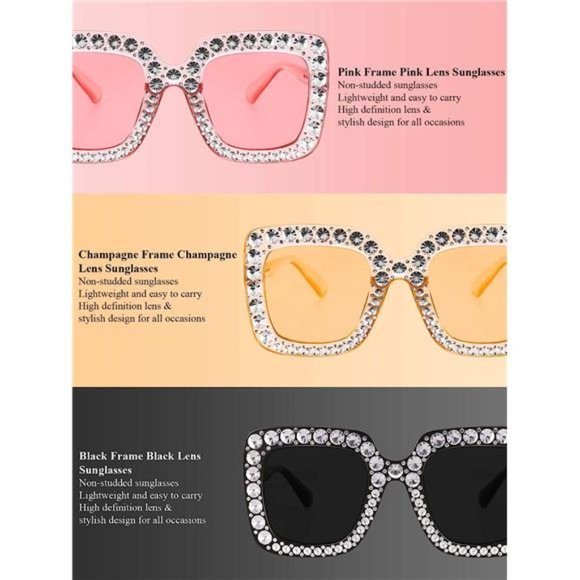 Oversized Square Glitter Sunglasses Sparkly Sunglasses Retro Frame Sunglasses - Picture 7 of 7